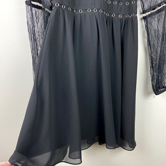 ASOS WAREHOUSE | Long Lace Sleeves Skater Dress in Black 4 - Picture 6 of 11